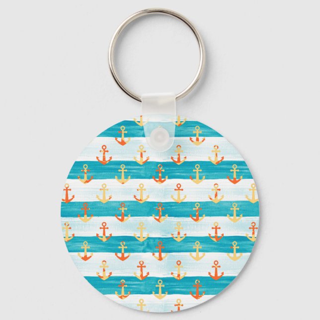 Abstract anchors: watercolor stripe pattern. keychain (Front)