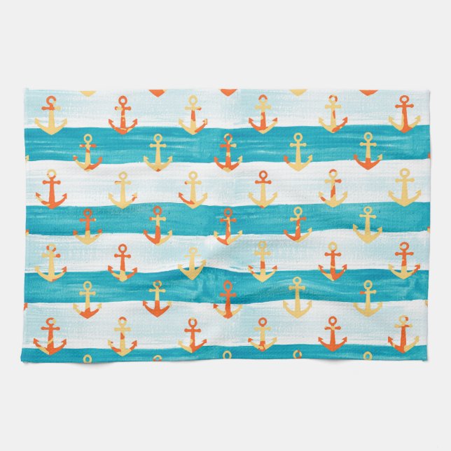 Abstract anchors: watercolor stripe pattern. kitchen towel (Horizontal)