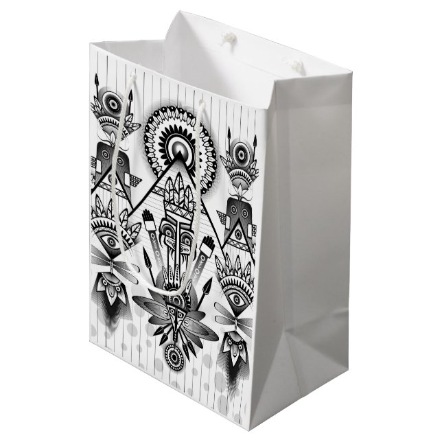 Abstract Ancient Native Indian Tribal Medium Gift Bag (Front Angled)