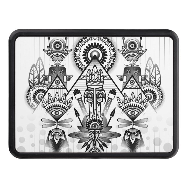 Abstract Ancient Native Indian Tribal Trailer Hitch Cover (Front)