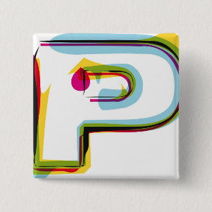 Abstract and colourful letter P 2 Inch Square Button