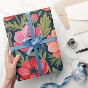 Abstract Anemones Butterflies Wrapping Paper