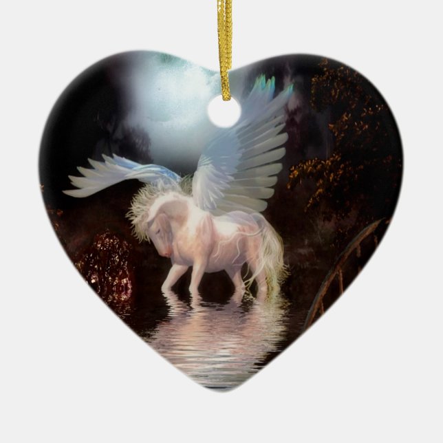 Abstract Angel White Horse Ceramic Ornament (Front)