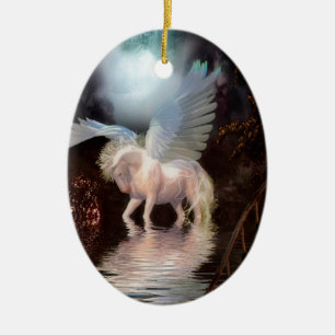 Abstract Angel White Horse Ceramic Ornament