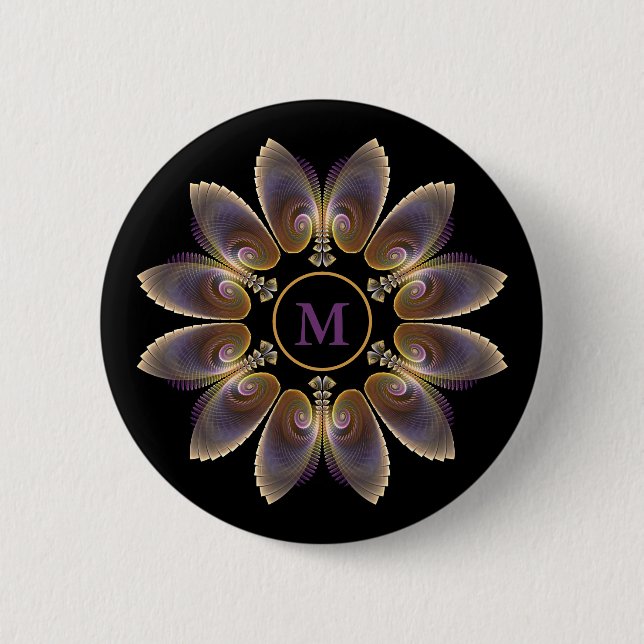 Abstract Angel Wings Mandala Fractal Monogram 2 Inch Round Button (Front)