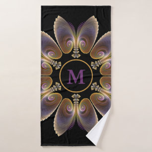 Abstract Angel Wings Mandala Fractal Monogram Bath Towel