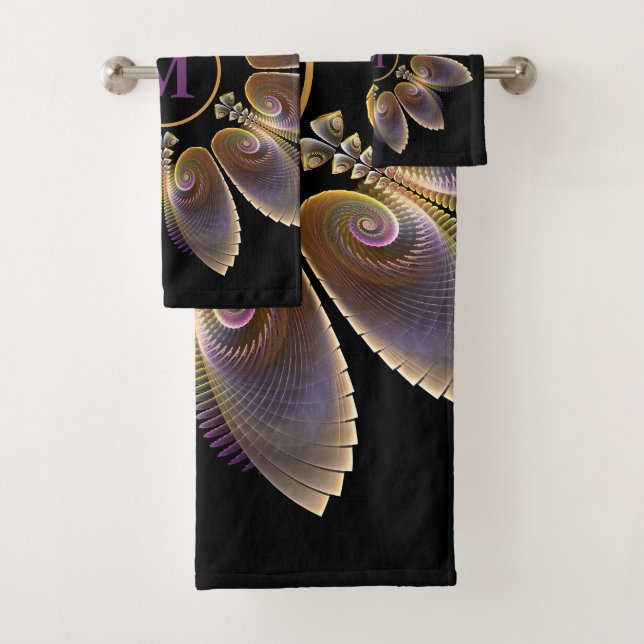 Abstract Angel Wings Mandala Fractal Monogram Bath Towel Set (Insitu)