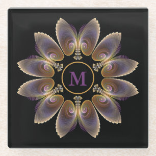 Abstract Angel Wings Mandala Fractal Monogram Glass Coaster