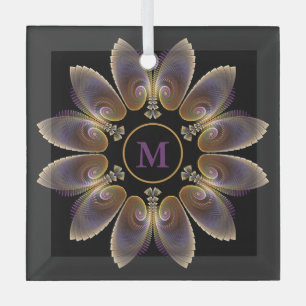 Abstract Angel Wings Mandala Fractal Monogram Glass Ornament