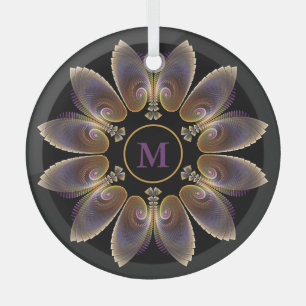 Abstract Angel Wings Mandala Fractal Monogram Glass Ornament