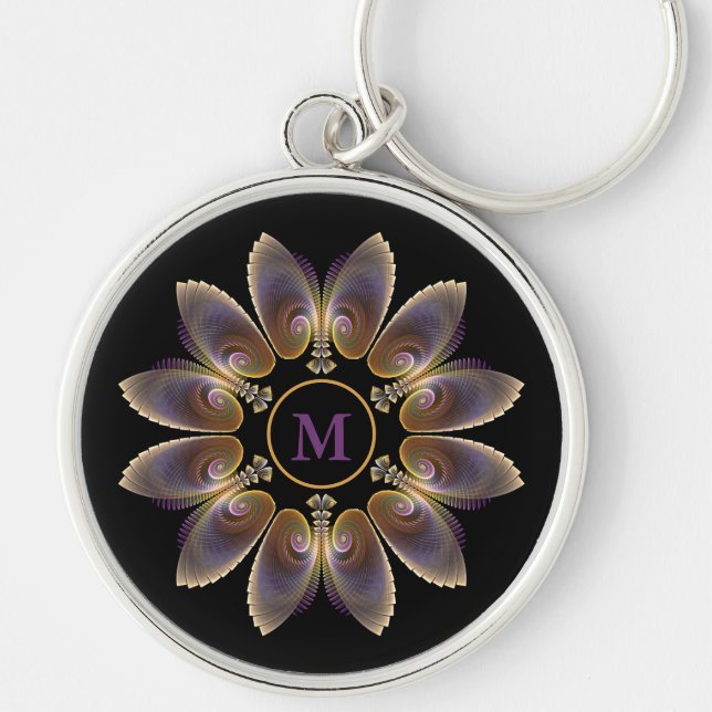 Abstract Angel Wings Mandala Fractal Monogram Keychain (Front)