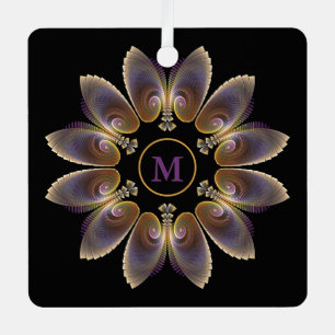 Abstract Angel Wings Mandala Fractal Monogram Metal Ornament