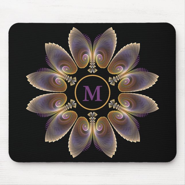 Abstract Angel Wings Mandala Fractal Monogram Mouse Pad (Front)
