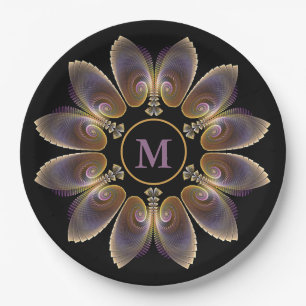 Abstract Angel Wings Mandala Fractal Monogram Paper Plate