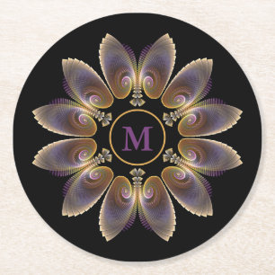 Abstract Angel Wings Mandala Fractal Monogram Round Paper Coaster