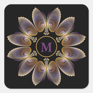 Abstract Angel Wings Mandala Fractal Monogram Square Sticker