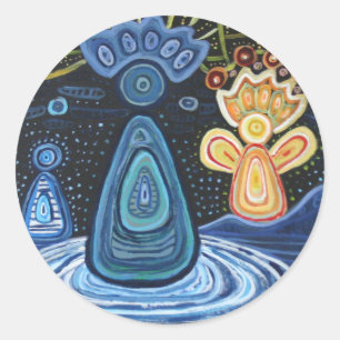 Abstract Angels Aboriginal  Sticker, Glossy Classic Round Sticker