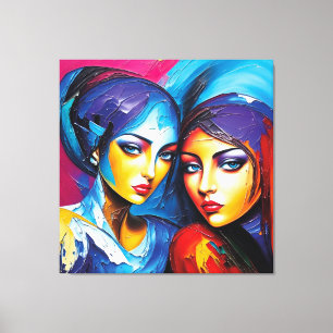 Abstract angels in oil, fantastic painting motif canvas print