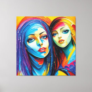 Abstract angels in oil, fantastic painting motif canvas print