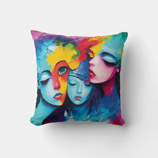 Abstract angels in oil, fantastic painting motif throw pillow (Front)