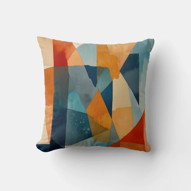 Abstract Angles of Blue and Orange Throw Pillow (Front)