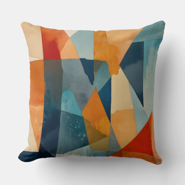 Abstract Angles of Blue and Orange Throw Pillow (Front)