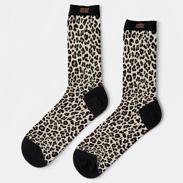 Abstract Animal Leopard Skin Pattern Name Custom Socks (Left)