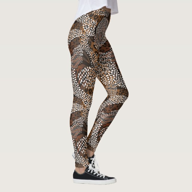 Abstract Animal Print brown white dots Leggings (Right)