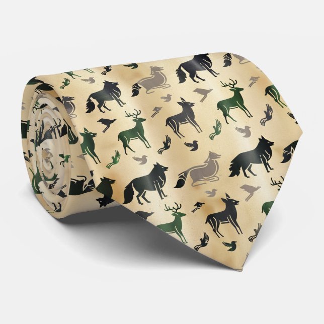 Abstract Animal Silhouette Pattern Tie (Rolled)