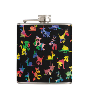 Abstract Animals Pattern Tiles Hip Flask