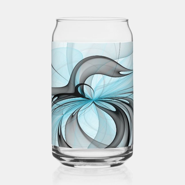 Abstract Anthracite Gray Blue Modern Fractal Art Can Glass (Front)