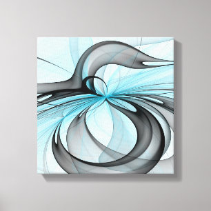 Abstract Anthracite Gray Blue Modern Fractal Art Canvas Print