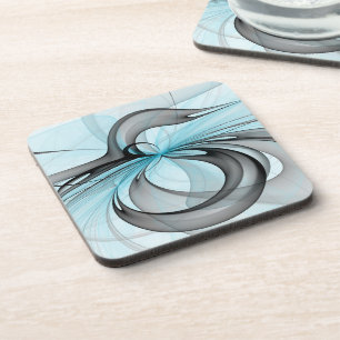 Abstract Anthracite Gray Blue Modern Fractal Art Coaster