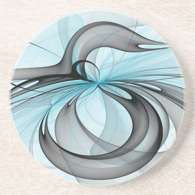 Abstract Anthracite Gray Blue Modern Fractal Art Coaster (Front)