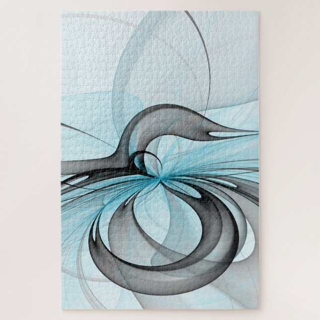 Abstract Anthracite Gray Blue Modern Fractal Art Jigsaw Puzzle (Vertical)