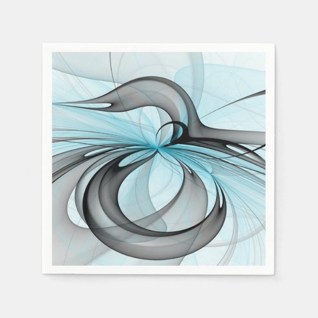 Abstract Anthracite Gray Blue Modern Fractal Art Napkin (Front)