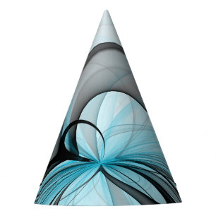 Abstract Anthracite Gray Blue Modern Fractal Art Party Hat