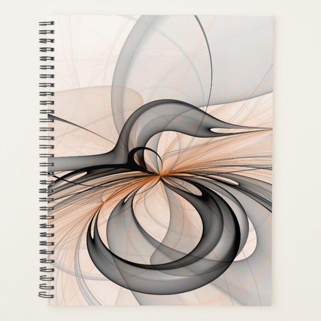 Abstract Anthracite Gray Sienna Modern Fractal Art Planner (Front)