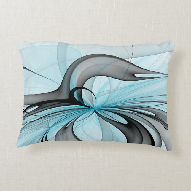Abstract Anthracite Grey Blue Modern Fractal Art Accent Pillow (Back)