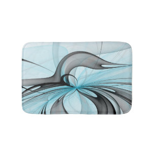 Abstract Anthracite Grey Blue Modern Fractal Art Bath Mat