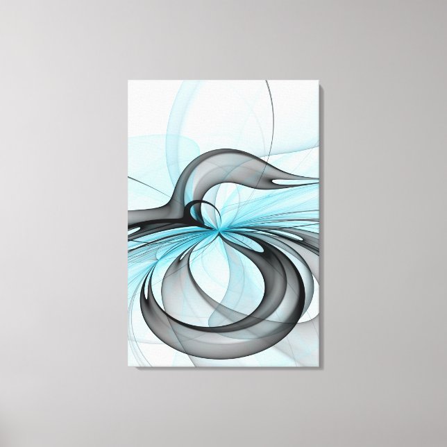 Abstract Anthracite Grey Blue Modern Fractal Art Canvas Print (Front)