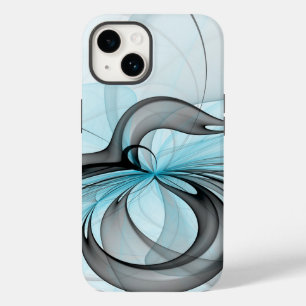 Abstract Anthracite Grey Blue Modern Fractal Art Case-Mate iPhone 14 Case