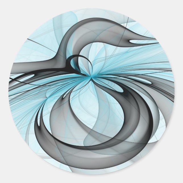 Abstract Anthracite Grey Blue Modern Fractal Art Classic Round Sticker (Front)