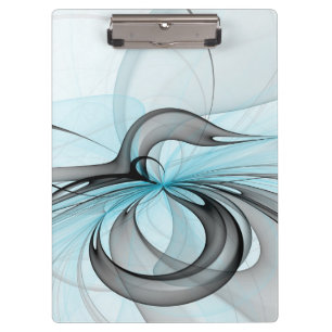 Abstract Anthracite Grey Blue Modern Fractal Art Clipboard
