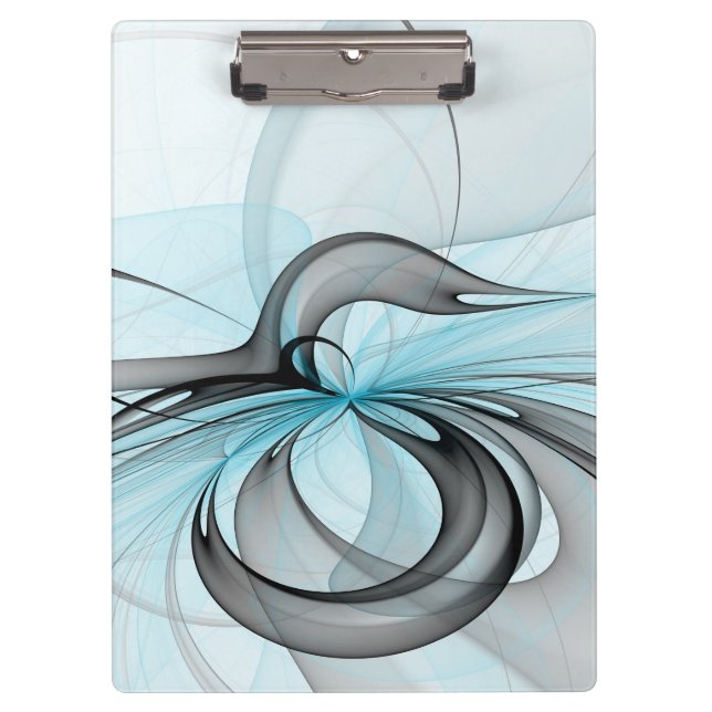 Abstract Anthracite Grey Blue Modern Fractal Art Clipboard (Front)