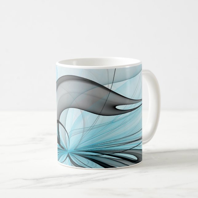 Abstract Anthracite Grey Blue Modern Fractal Art Coffee Mug (Front Right)