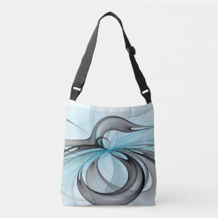 Abstract Anthracite Grey Blue Modern Fractal Art Crossbody Bag
