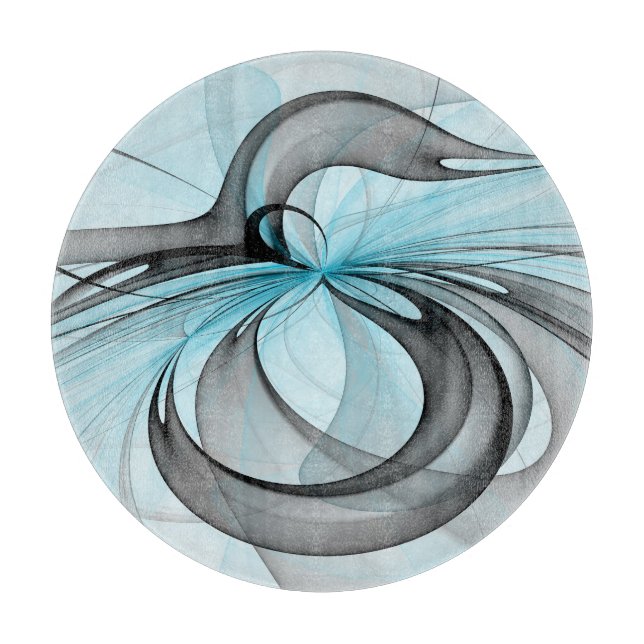 Abstract Anthracite Grey Blue Modern Fractal Art Cutting Board (Front)