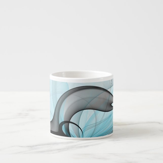 Abstract Anthracite Grey Blue Modern Fractal Art Espresso Cup (Front)
