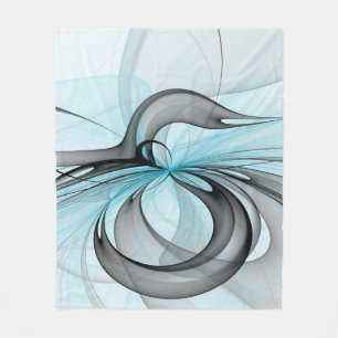 Abstract Anthracite Grey Blue Modern Fractal Art Fleece Blanket